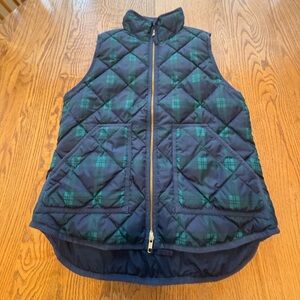 J Crew Tartan Plaid Down Quilted Puffer Vest Women’s S EUC Preppy Green Blue